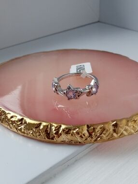 Sterling Silver Star Ring with Light Purple Gemstones